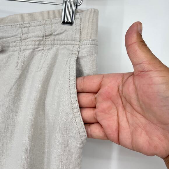 J. Jill Cropped Linen Pants Women's 8 Petite Cream Straight Leg Front Tie - Picture 4 of 9